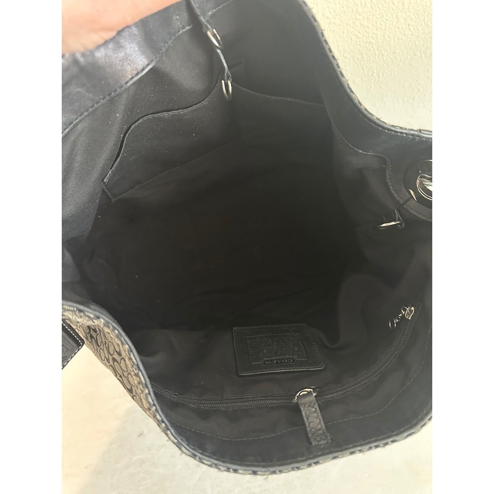 Coach F11666 Signature Jacquard Hobo Shoulder Bag Black Grey Leather Trim - Picture 9 of 16